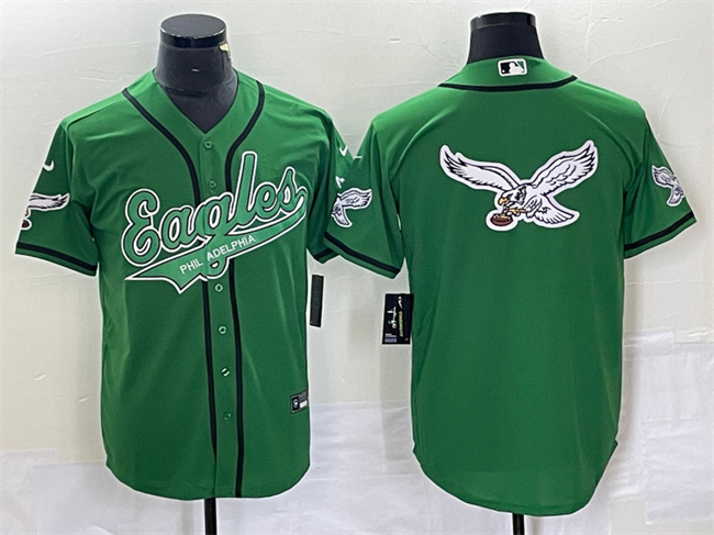 Men's Philadelphia Eagles Green Team Big Logo Cool Base Stitched Baseball Jersey